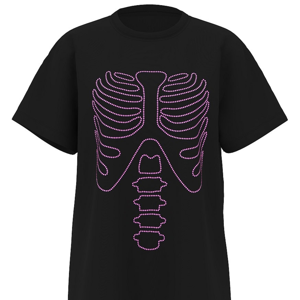 PINK Victoria's Secret Black Tee with Pink Ribcage Design